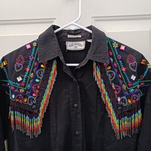 Vintage 90s SIDE SADDLE Embroidered Beaded Button Up Shirt Womens M Western